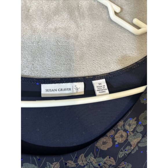 Susan Graver Liquid Knit Navy Floral 3/4 Sleeve Top Womens 3X - Picture 4 of 9